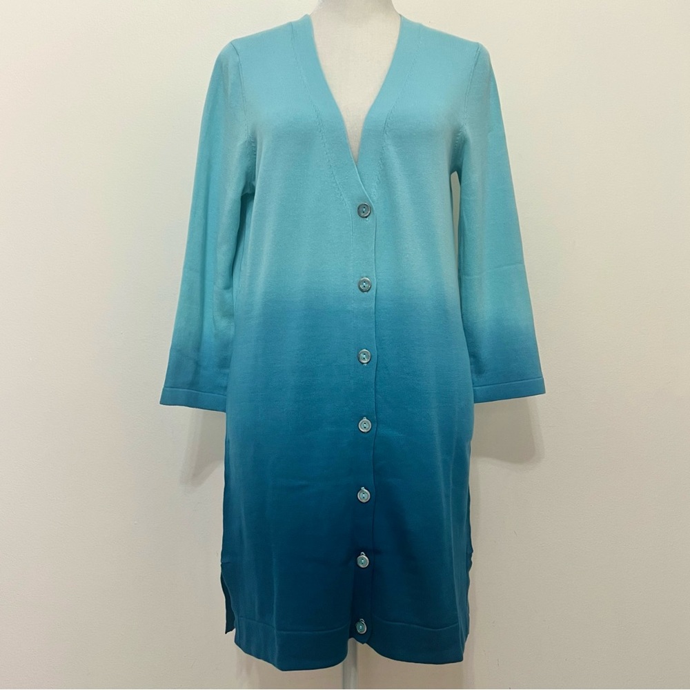 NWT Isaac Mizrah Live Blue Ombre’ Cardigan Resortwear Cruise Vacation Everyday